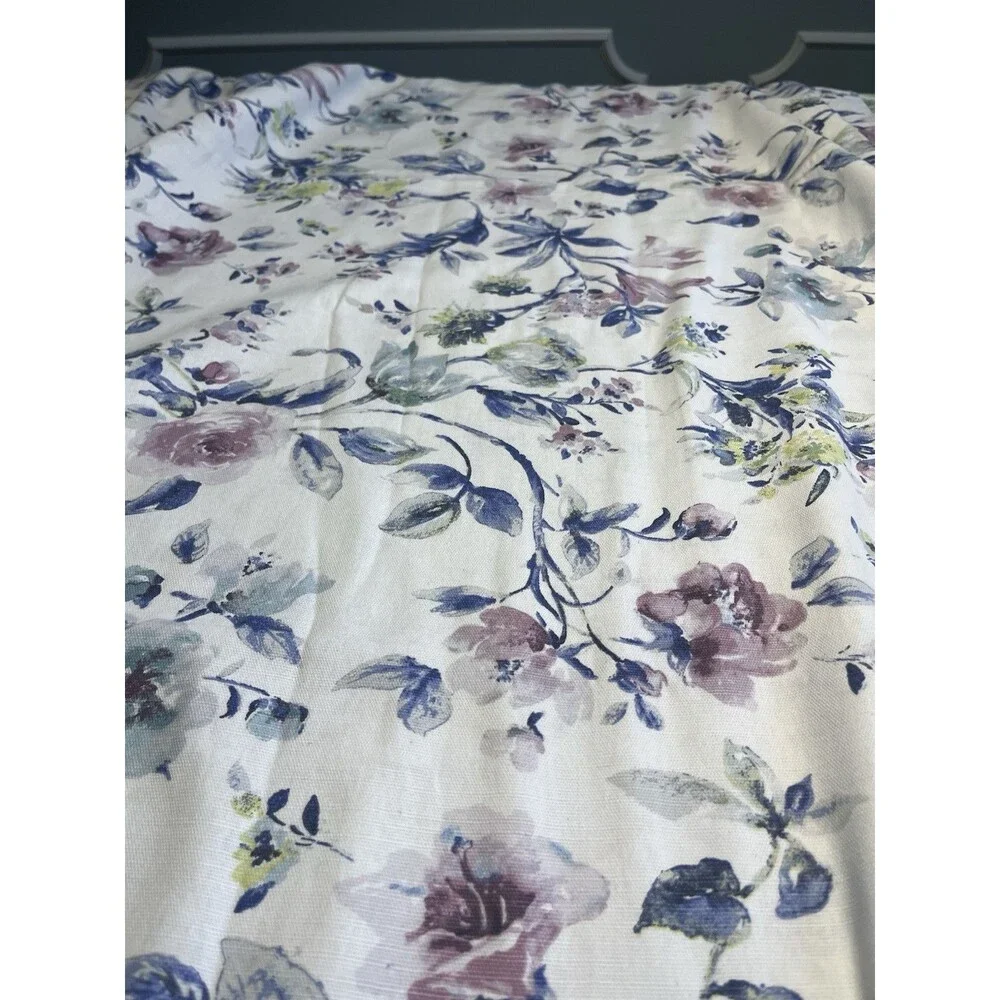 Envogue Floral White Blue Pink 100% Cotton 72x72” Shower Curtain EUC LNC